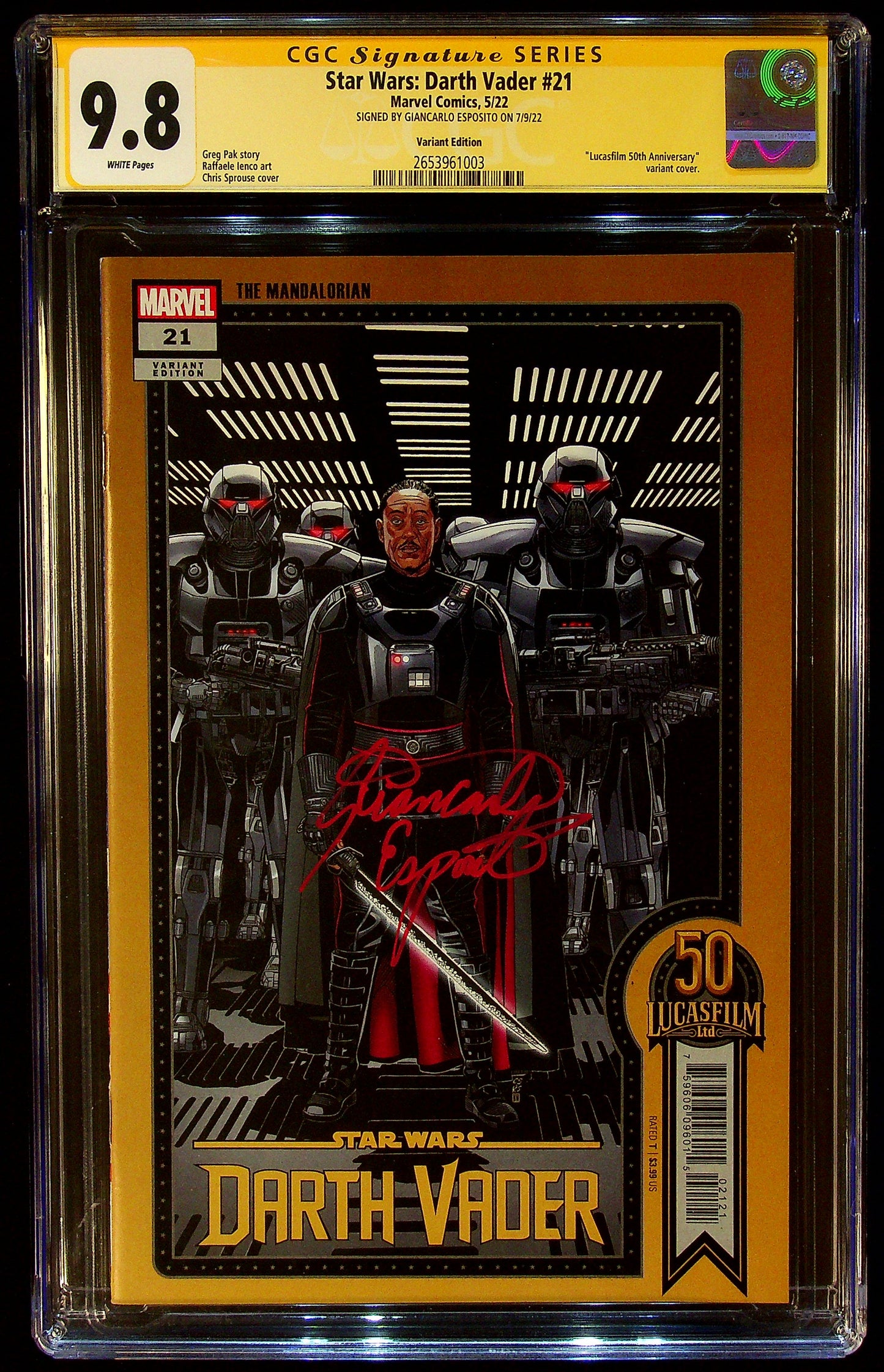 Star Wars: Darth Vader #21 CGCS SIGNED BY GIANCARLO ESPOSITO "Lucasfilm 50th Anniversary" Variant Cover