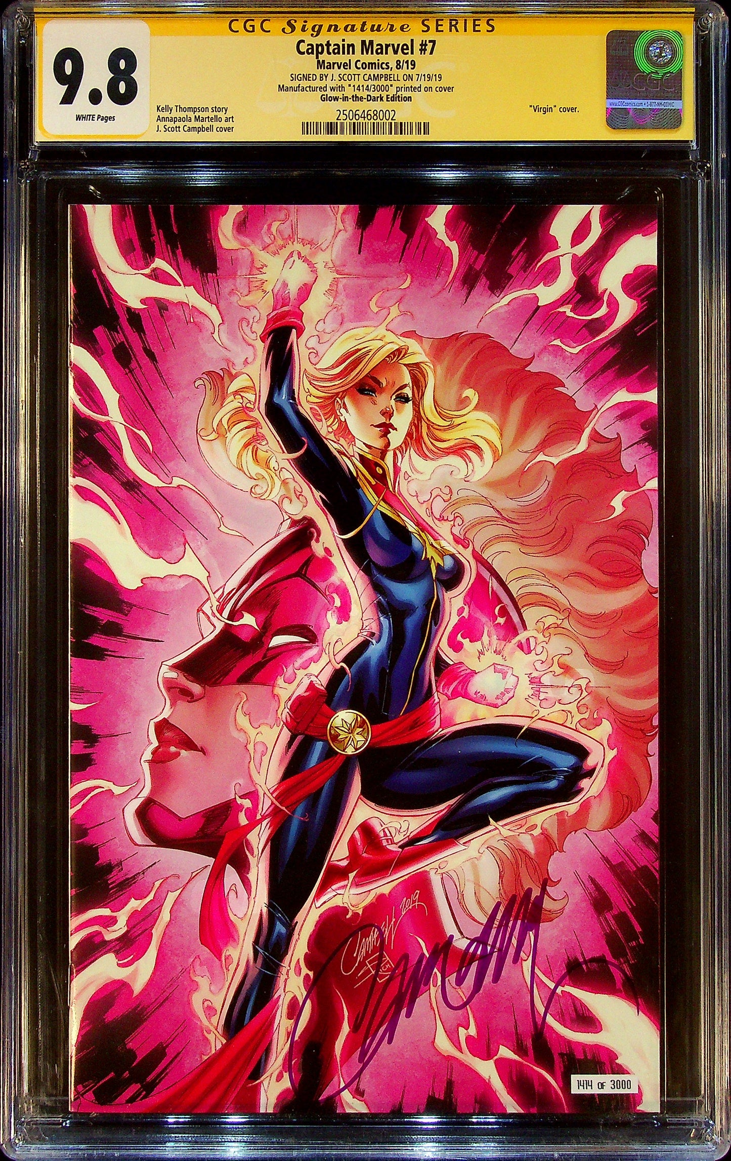 Captain Marvel #7 CGCS 9.8 Glow-in-he-Dark-Edition Signed by J. Scott Campbell