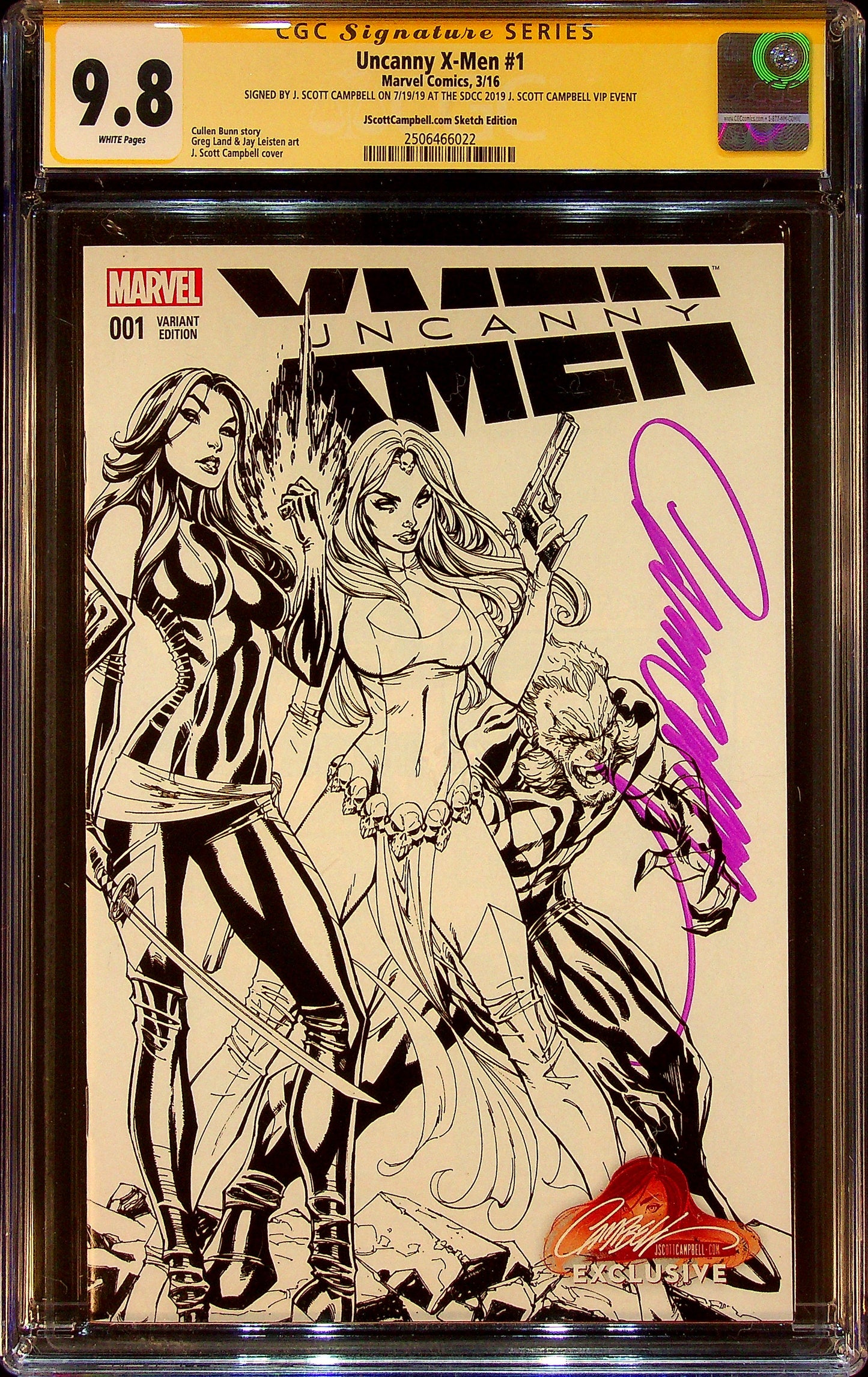 Uncanny X-Men #1 CGCS 9.8 JScottCampbell.com Sketch Edition Signed by J. Scott Campbell