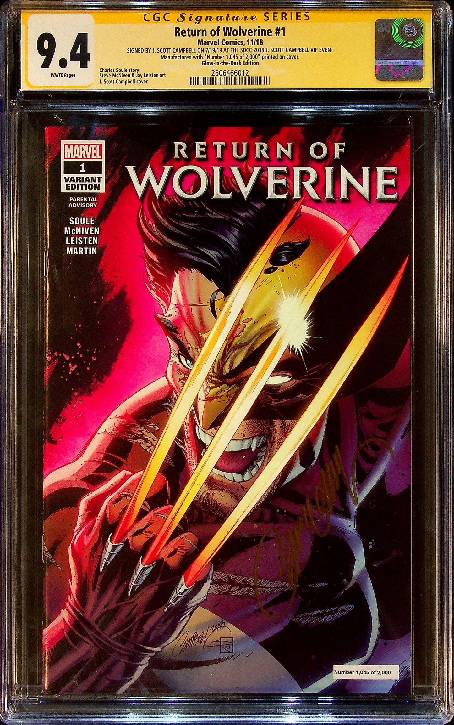 Return of Wolverine #1 CGCS 9.4 Glow-in-the-Dark Edition Signed by J. Scott Campbell