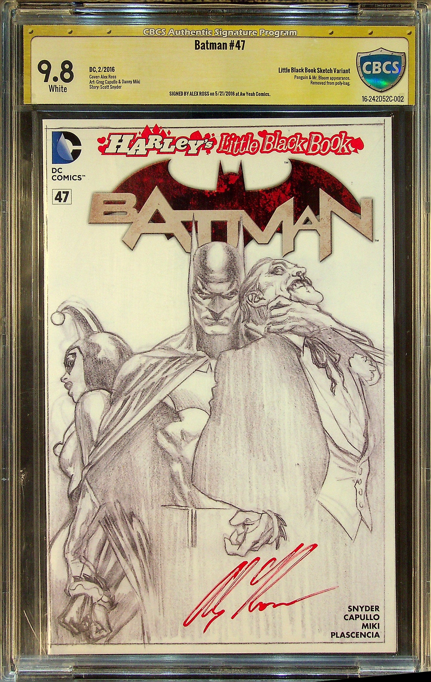 Batman #47 CBCS 9.8 Little Black Book Sketch Variant Signed by Alex Ross