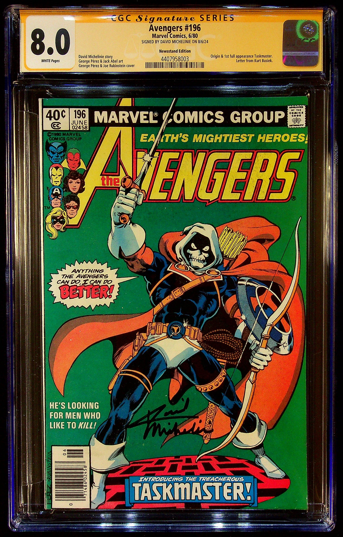 Avengers #196 CGC 8.0 Signed David Michelinie