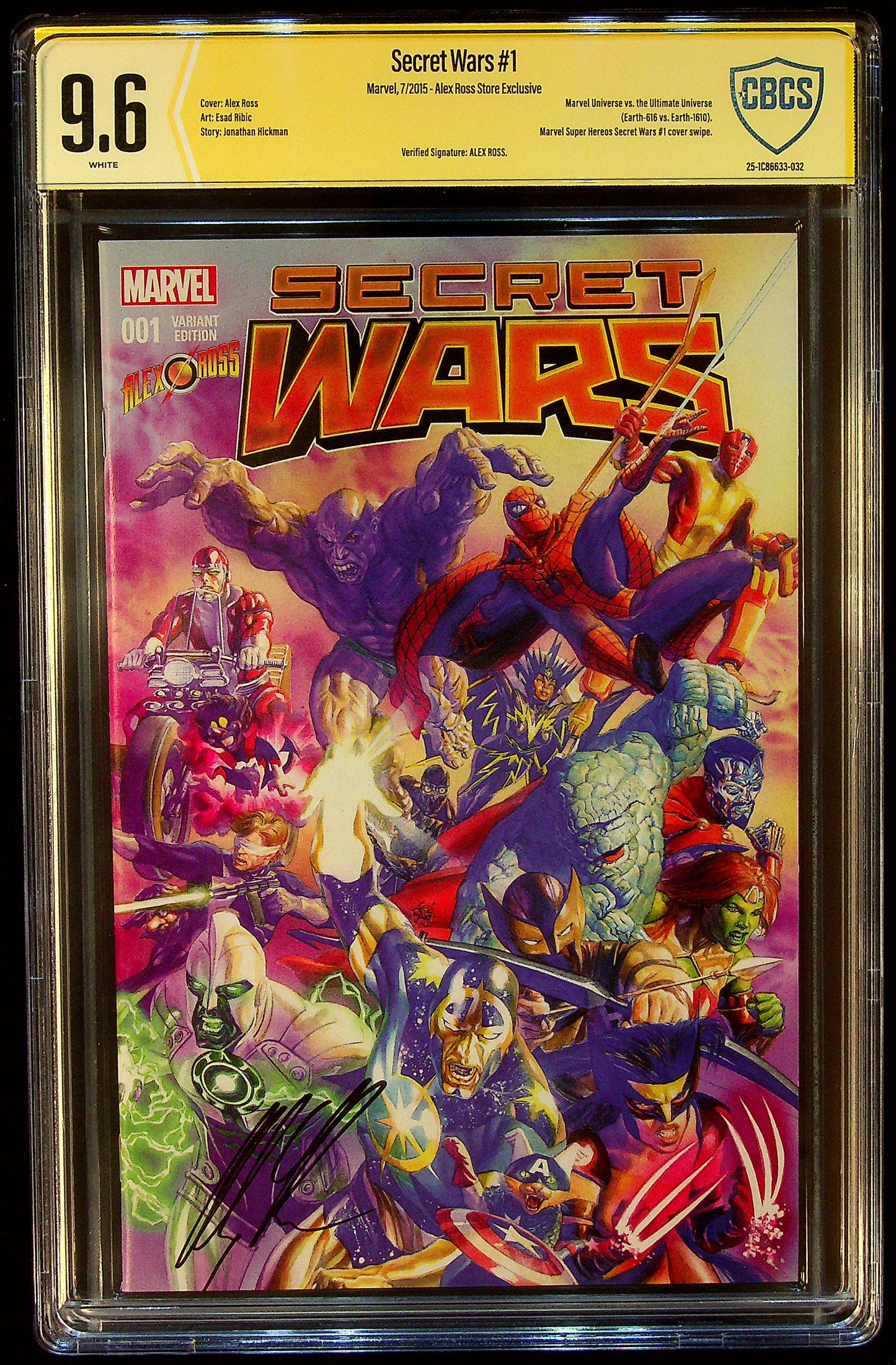 Secret Wars #1 CBCS 9.6 Verified Signature Alex Ross Alex Ross Store Exclusive Variant Cover