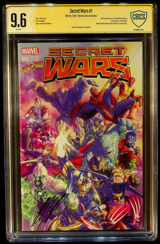 Secret Wars #1 CBCS 9.6 Verified Signature Alex Ross Alex Ross Store Exclusive Variant Cover