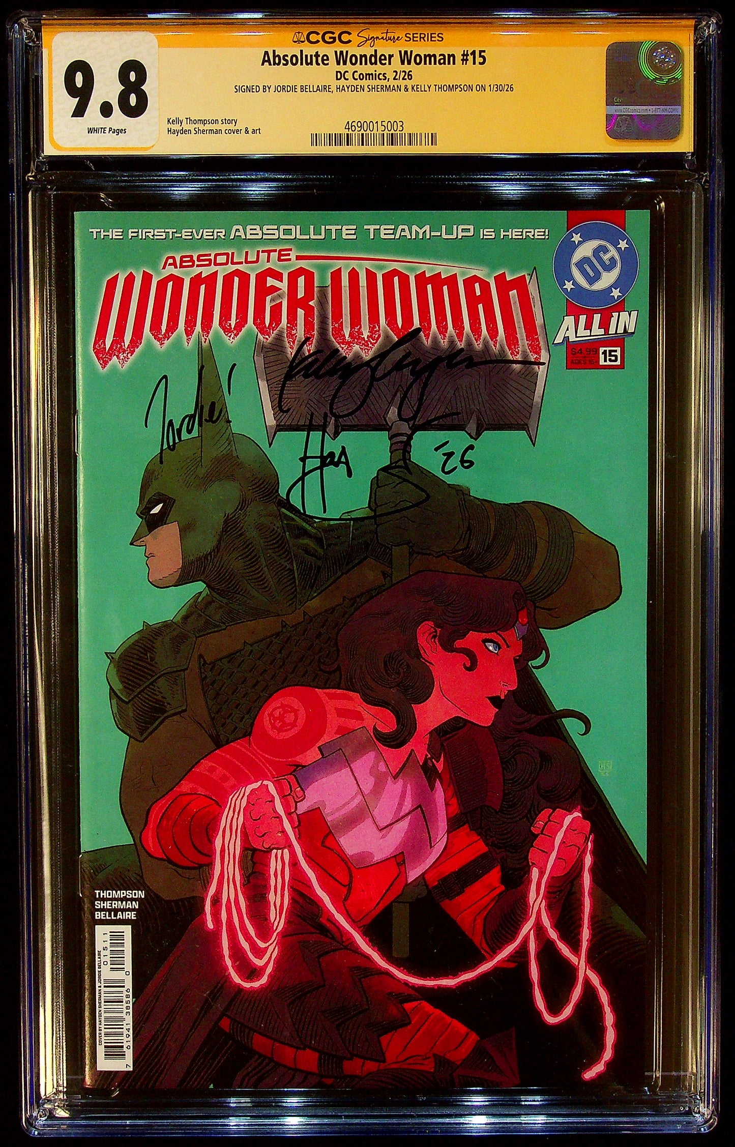 Absolute Wonder Woman #15 CGCS 9.8 Signed By Jordie Bellaire, Hayden Sherman & Kelly Thompson