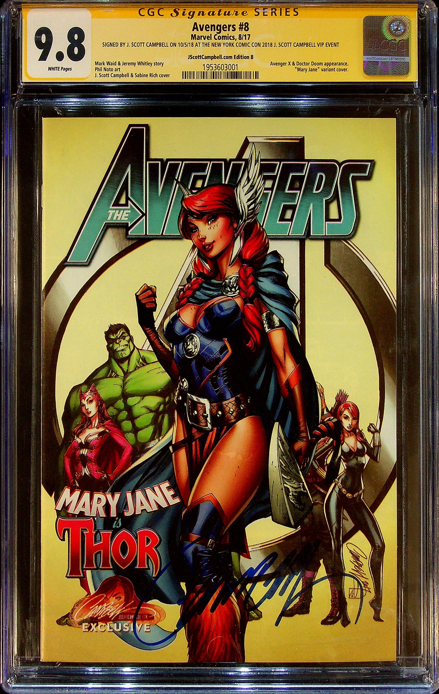 Avengers #8 CGCS 9.8 JScottCampbell Edition B Signed by J. Scott Campbell