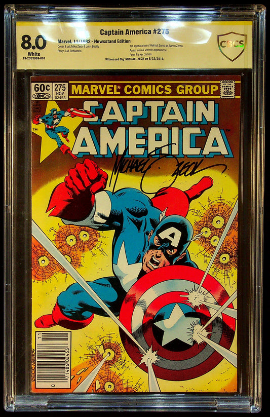 Captain America #275 CBCS 8.0 Signed by "Micheal Zeck" Newsstand Edition