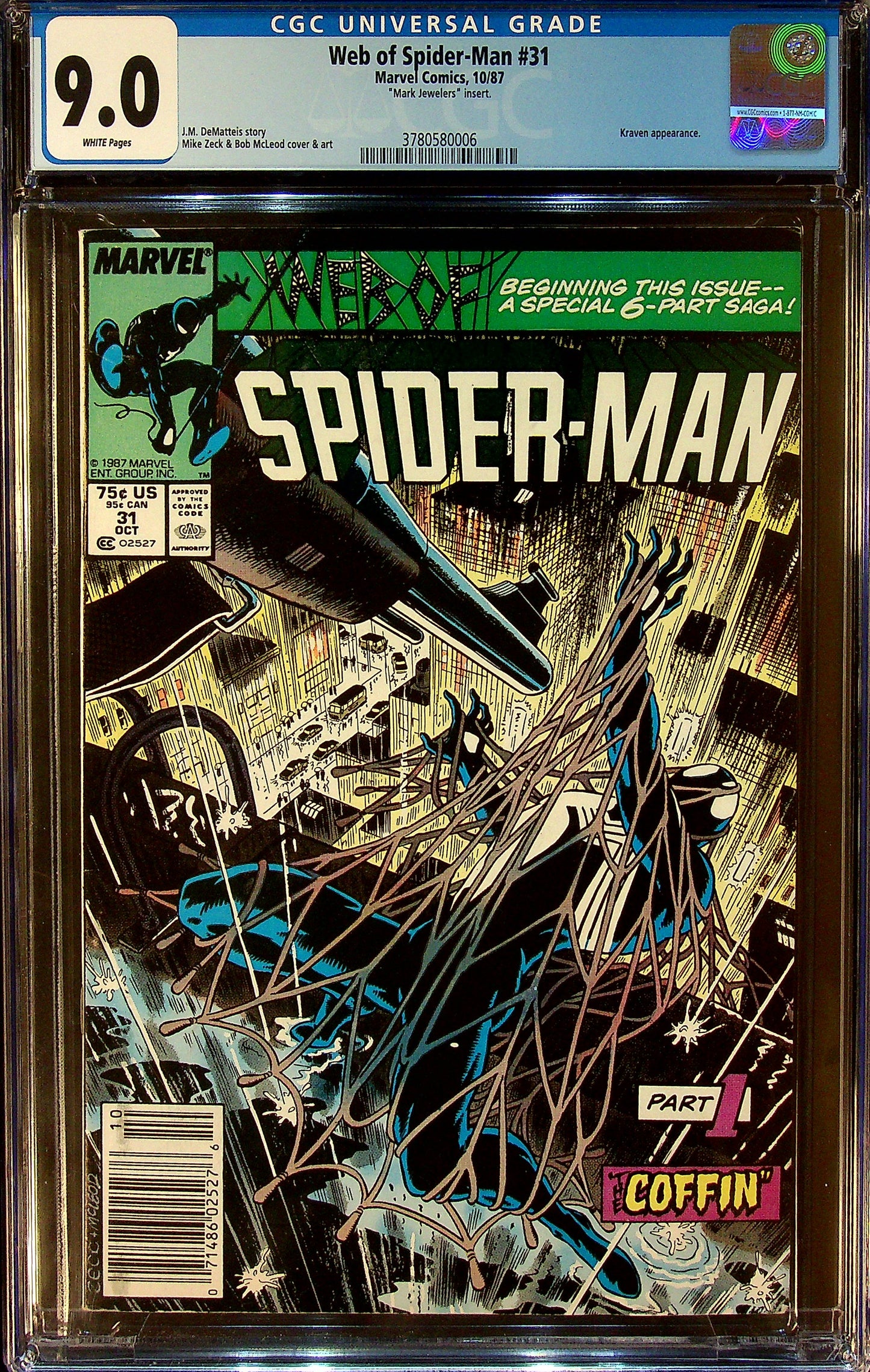 Web of Spider-Man #31 CGC 9.0 Mark Jeweler Insert