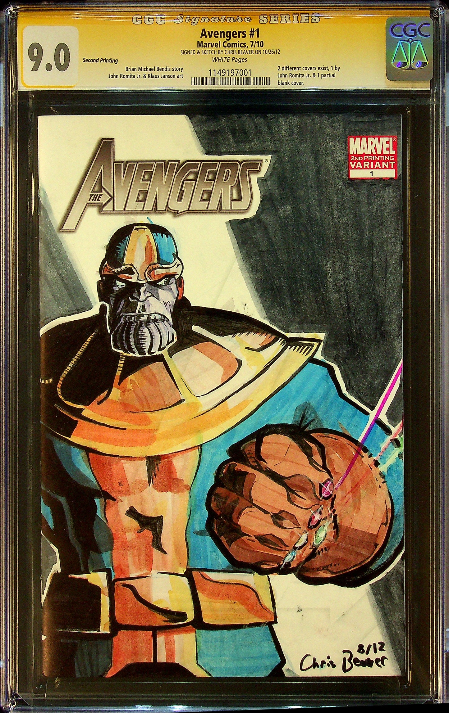 Avengers #1 CGCS 9.0 Second Printing Signed and Sketched by Chris Beaver
